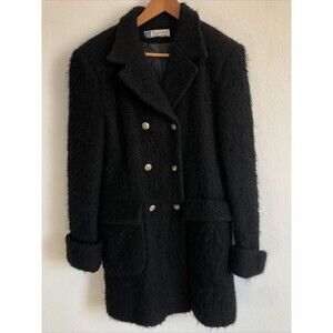 Pied a Terre Vintage Women's Overcoat Mohair & Wool Black Winter Coat Sz 12